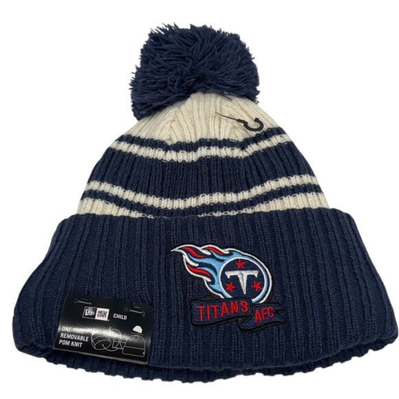Tennessee Titans Beanie Hat Youth NFL Football Pom New Era Kids Outdoors NWT - Picture 1 of 12